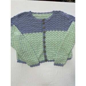 Handmade Crochet Colorblock Cardigan Cottagecore Boho Mint & Lavender